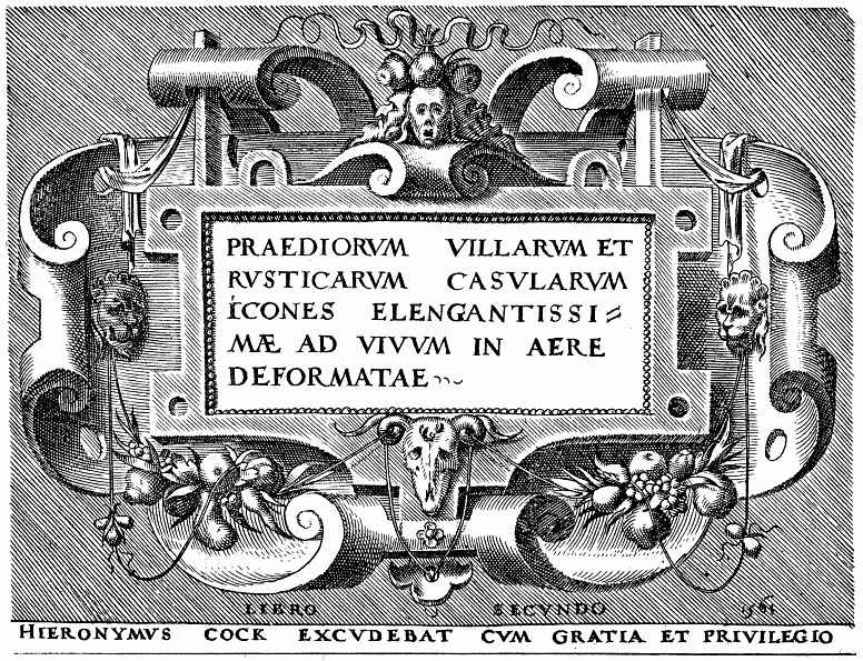 Питер Брейгель Старший. Фронтиспис к изданию 1561 года с заголовком "Приятнейшие картины поместий и селений, с изяществом запечатленные на меди с натуры"