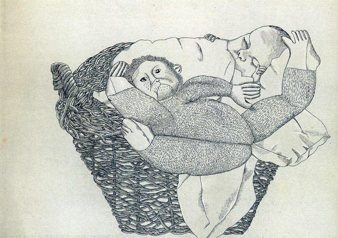 Люсьен Фрейд. Младенец с обезьянкой