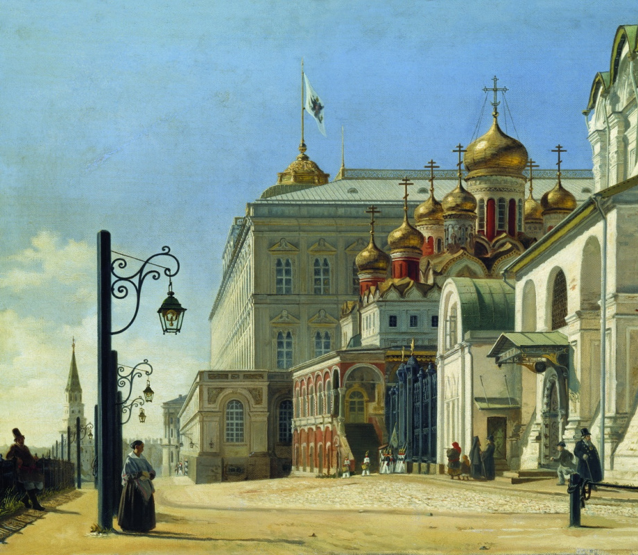 Карл-Фридрих Петрович Бодри Россия 1812 - 1894. Вид в Кремле (Архангельский и Благовещенский соборы) 1850