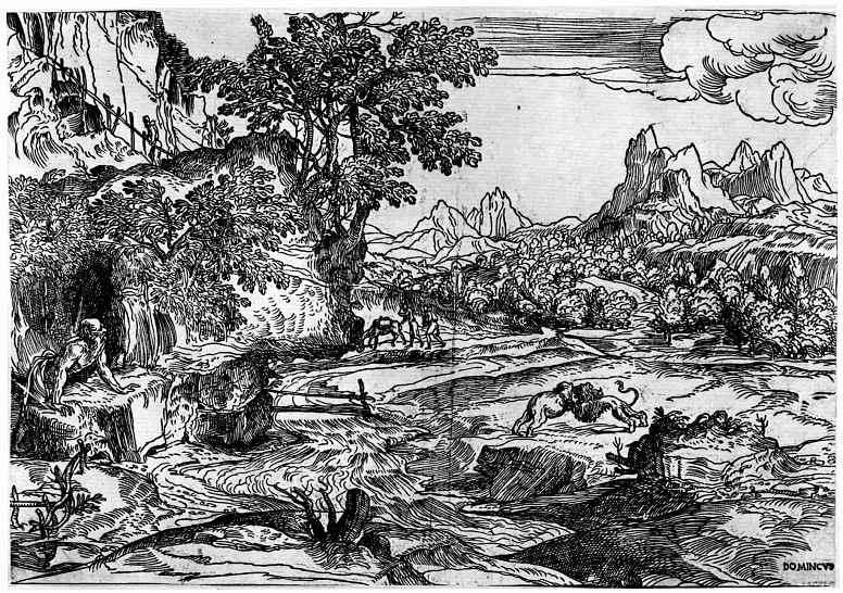 Доменико Кампаньола. Пейзаж со святым Иеронимом