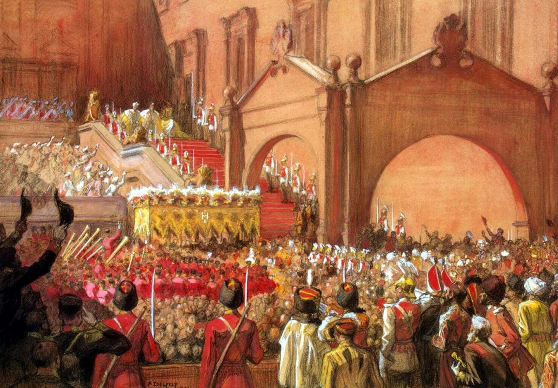 Альберт Густав Аристид Эдельфельт. Выход императора Николая II после коронации на Красное крыльцо