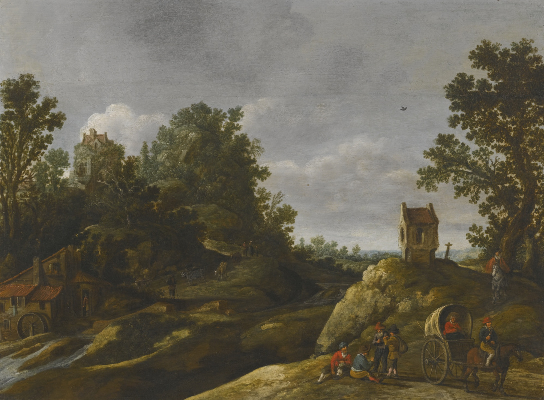 Ян ван Гойен. Пейзаж с крестьянами у водяной мельницы