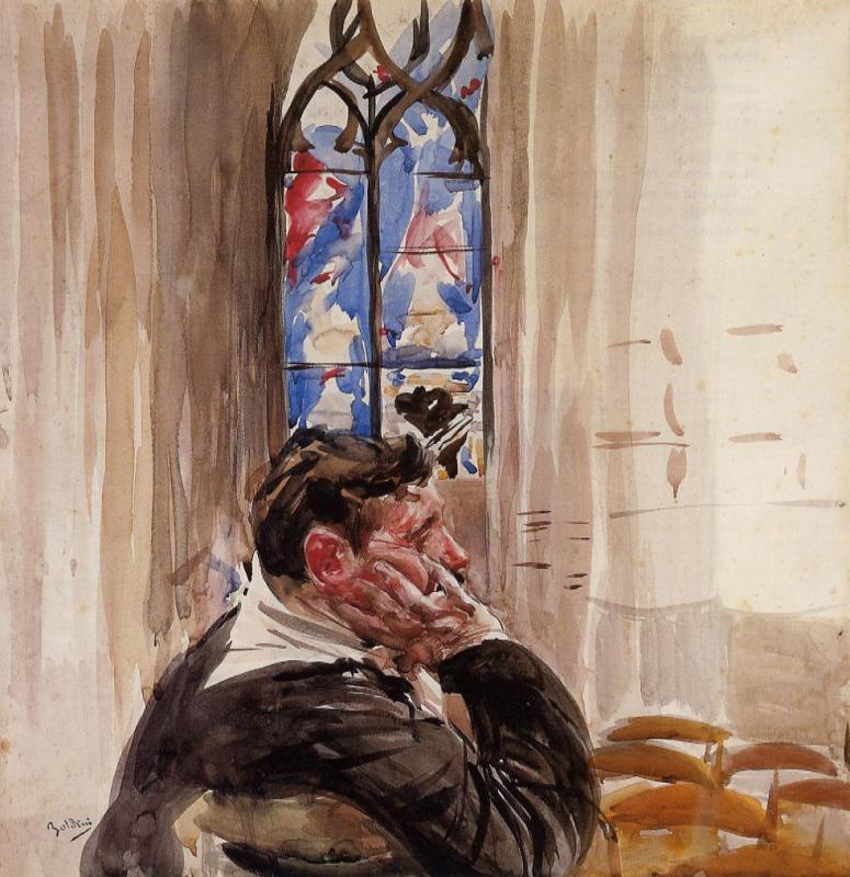 Джованни Больдини. Портрет мужчины, сидящего в церкви