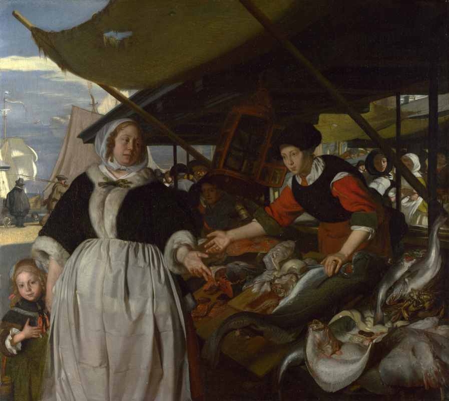 Эмануэль де Витте. Адриана ван Хойсден и дочь на рыбном рынке