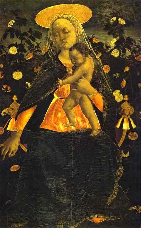 Доменико Венециано. Мадонна с младенцем в розовом саду