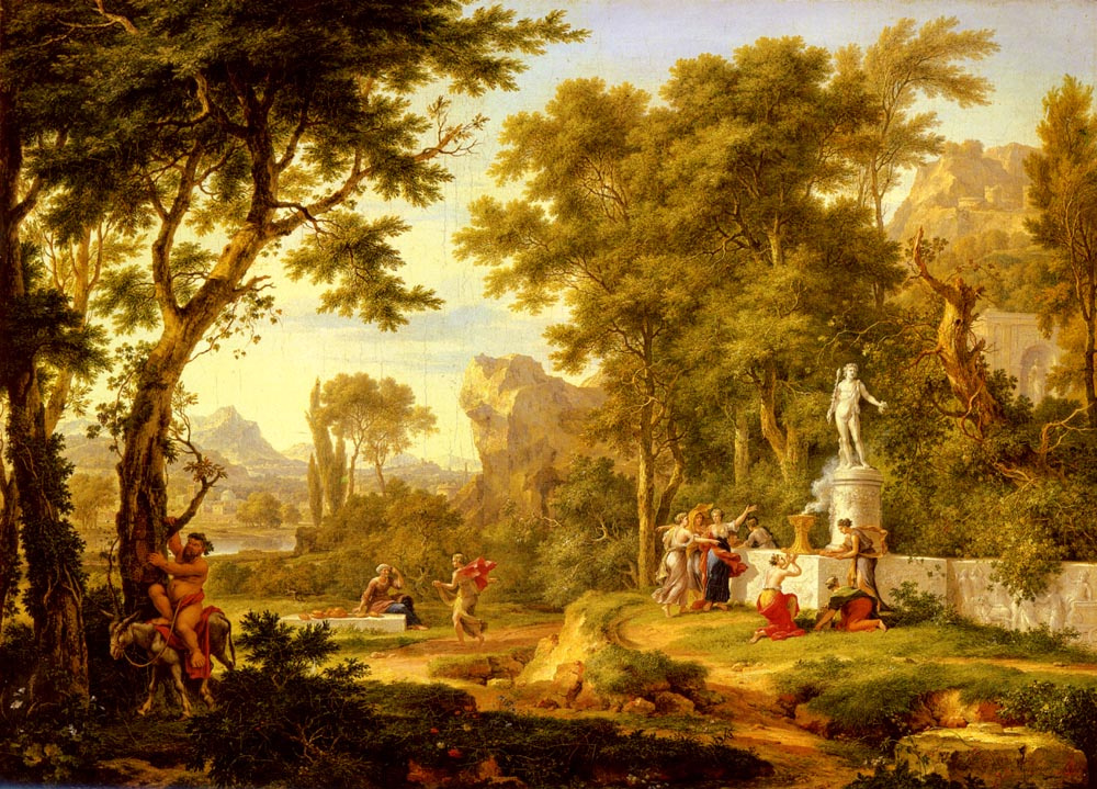 Ян ван Хейсум. Классический пейзаж с поклонением Вакха