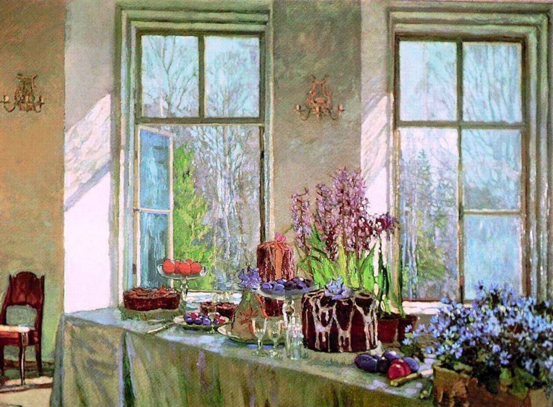 Станислав Юлианович Жуковский. Праздник весны. Пасхальный стол у окна