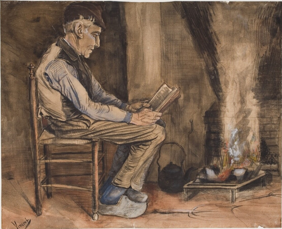 Винсент Ван Гог. Мужчина, читающий у очага