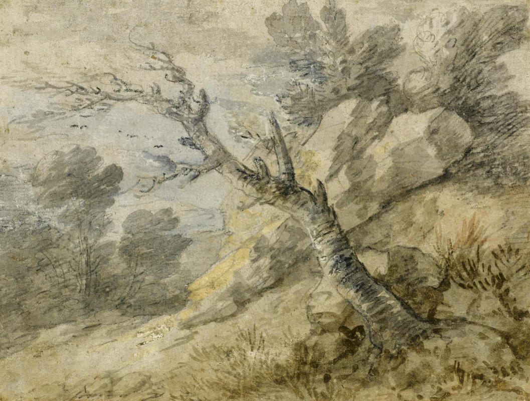 Томас Гейнсборо. Пейзаж со скалами и покосившимся деревом
