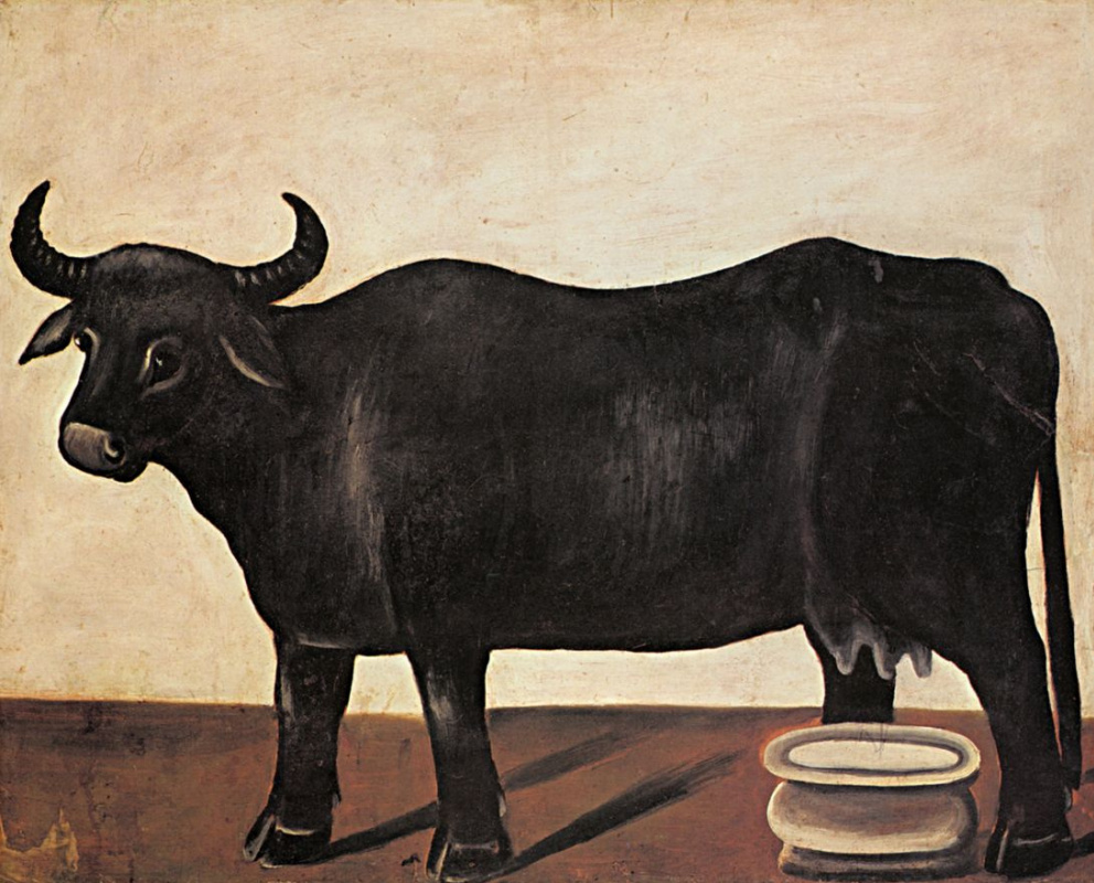 Нико Пиросмани (Пиросманашвили). Черная буйволица на белом фоне. Часть диптиха