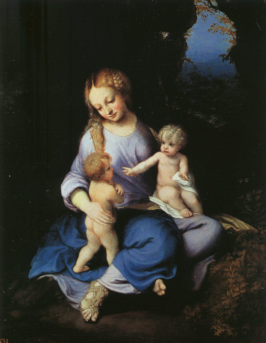 Антонио Корреджо. Мадонна с младенцем и молодой Святой Иоанн