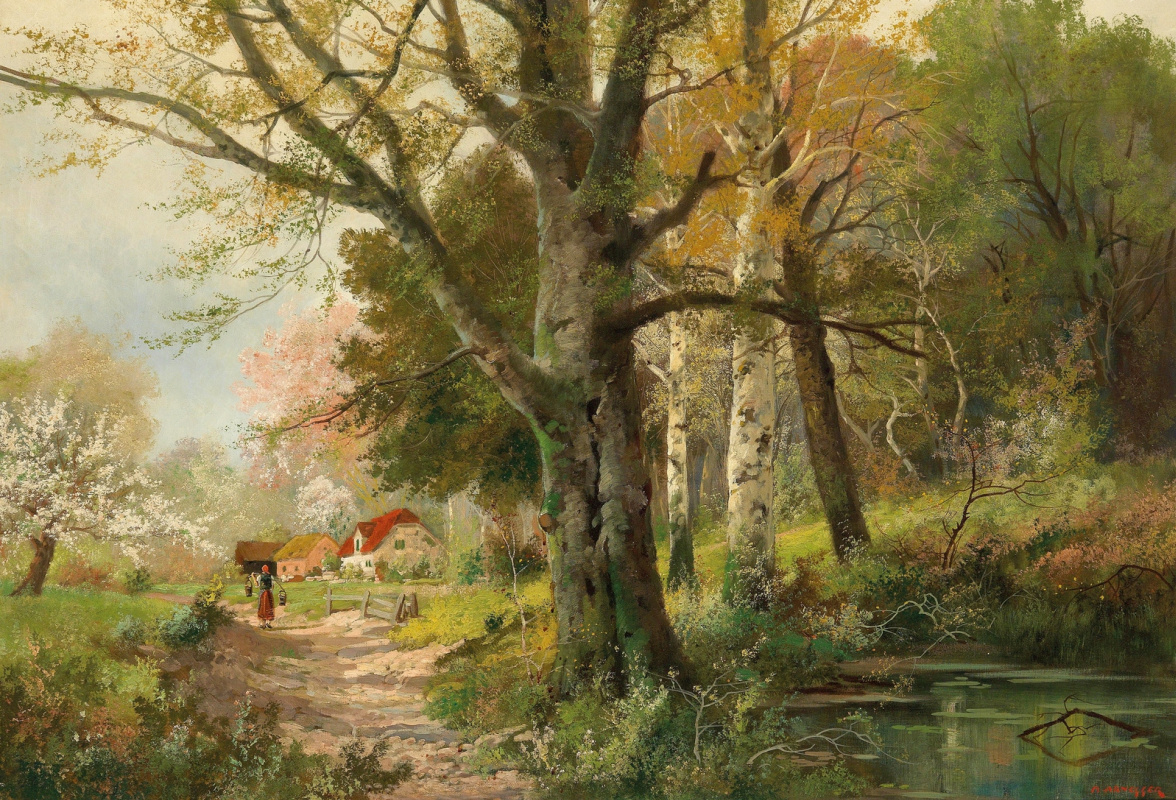 Alois Arnegger. Alois Arnegger Idyllic Spring Scene by a Wood