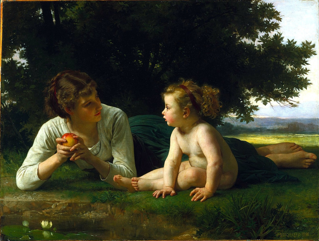 Вильям Адольф Бугро. Женщина с ребенком на лужайке