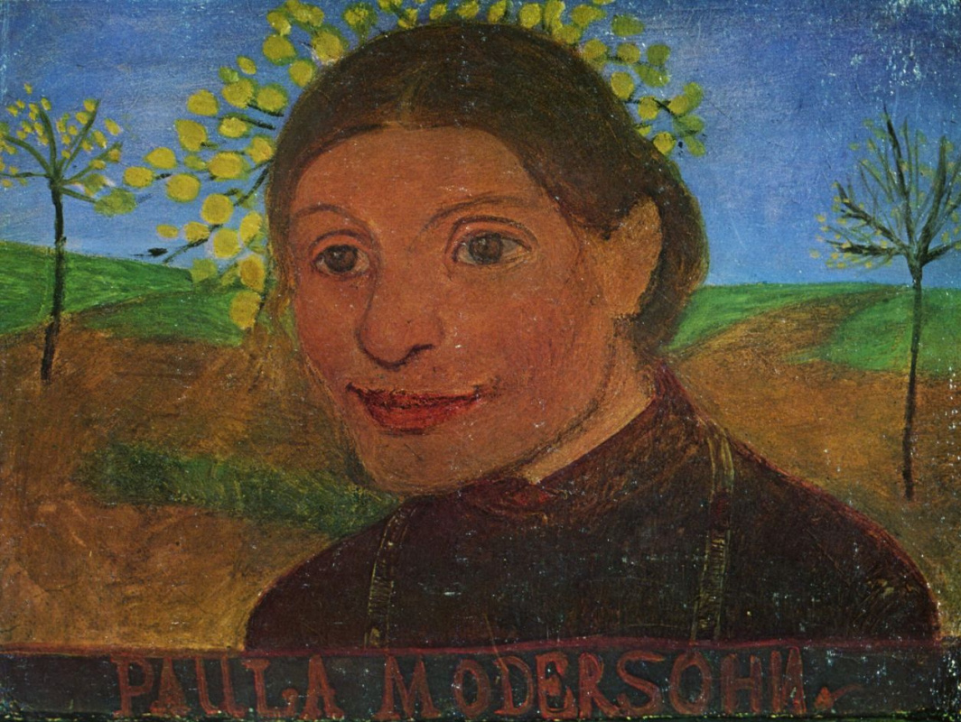 Паула Модерзон-Беккер. Автопортрет на фоне цветущих деревьев