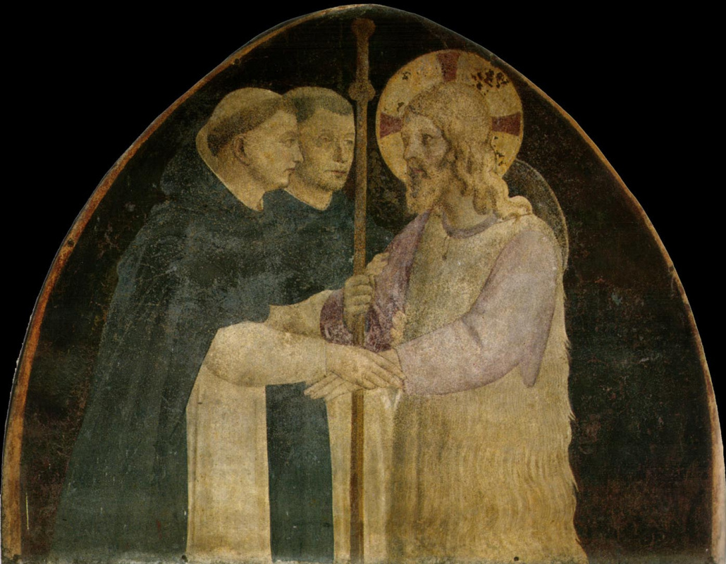 Фра Беато Анджелико. Два доминиканца принимают Христа в образе паломника. Фреска монастыря Сан Марко, Флоренция