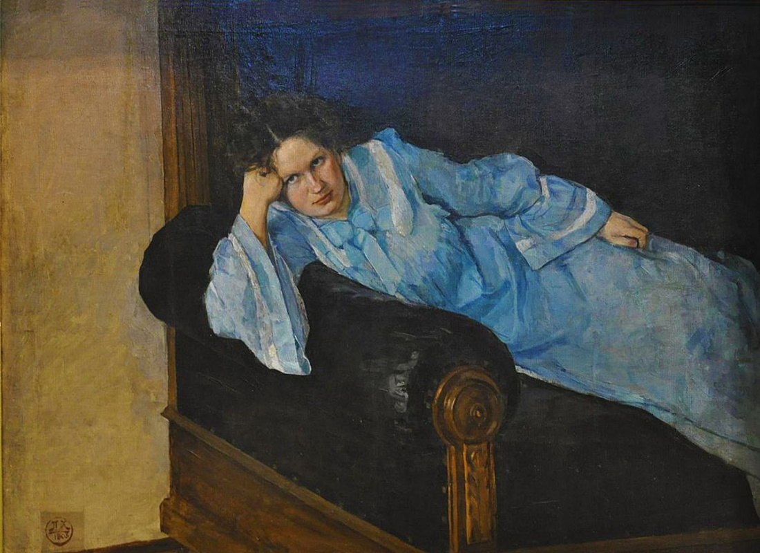 Пётр Иванович Холодный. Портрет жены художника в голубом платье