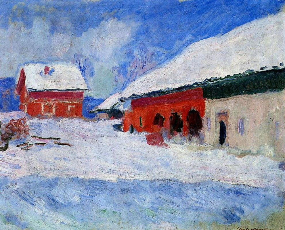 Клод Моне. Красные дома Бьорнегаарда в снегу. Норвегия