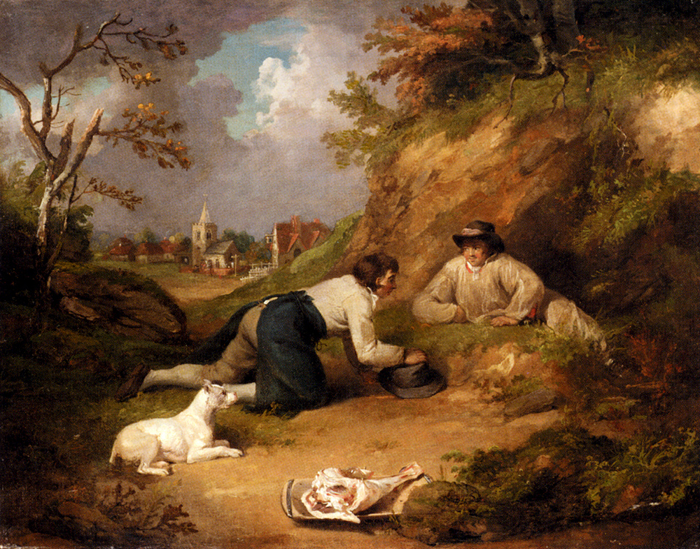 Джордж Морленд. Двое мужчин со своей собакой в деревне