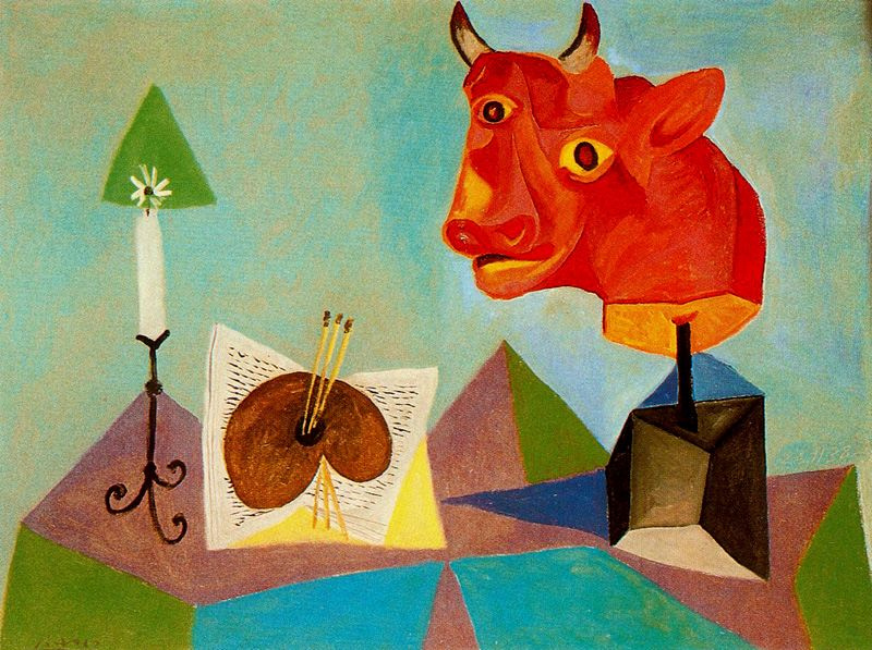 Пабло Пикассо. Свеча, палитра и голова красного быка