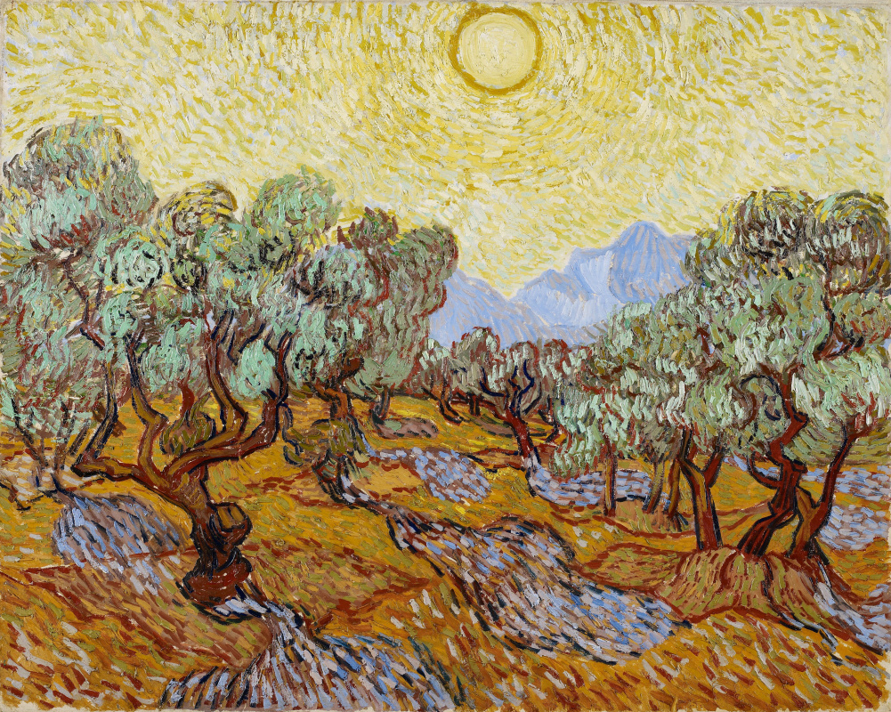 Винсент Ван Гог. Оливковые деревья под жёлтым небом и ноябрьским солнцем