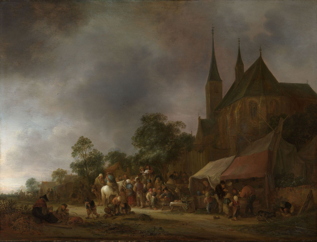 Исаак Янс ван Остаде. Деревенская ярмарка с церковью позади