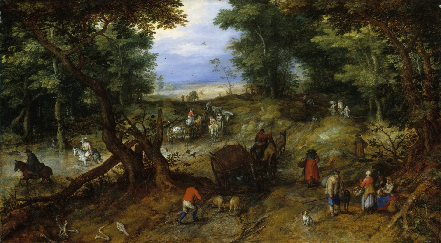 Ян Брейгель Старший. Лесная дорога с путниками. Около 1607