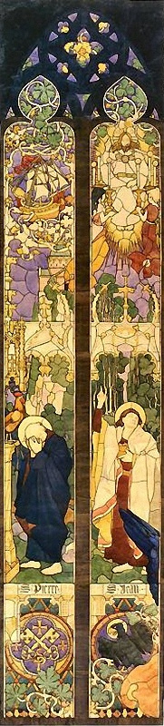 Юзеф Мехоффер. Святые Петр и Иоанн, эскиз для витража «Апостолы» в кафедральном соборе Фрибурга