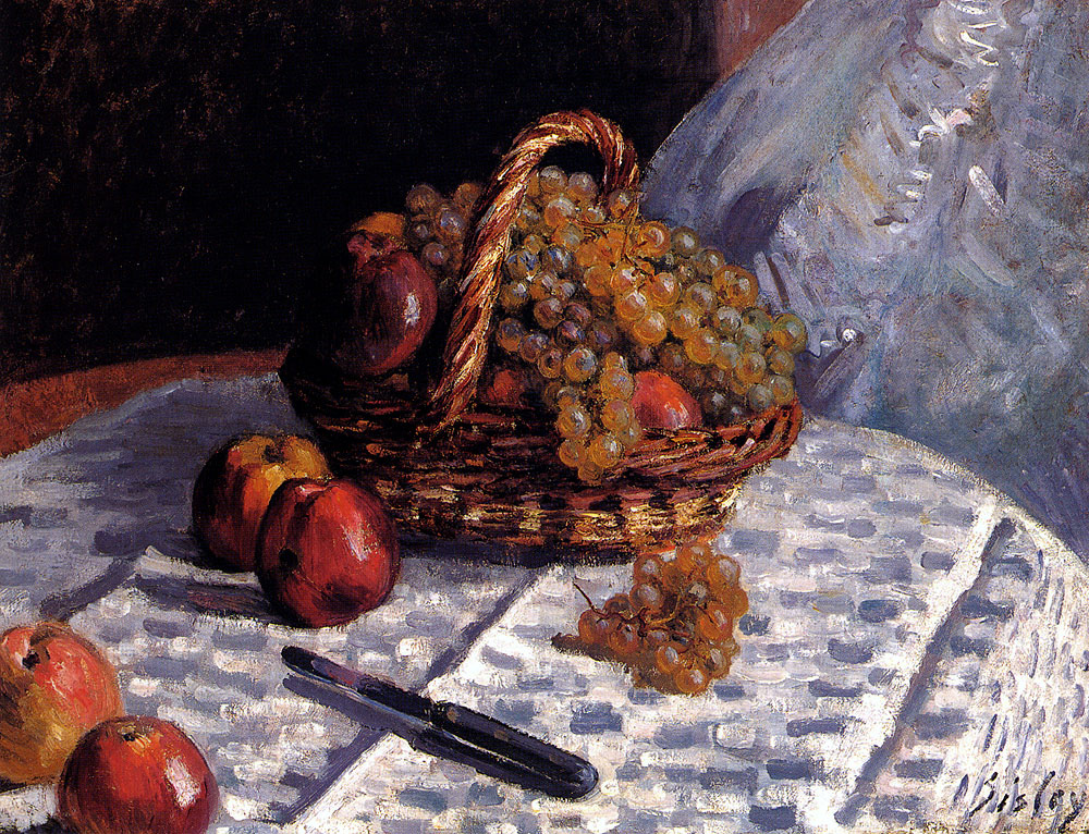 Альфред Сислей. Натюрморт с яблокам и виноградом