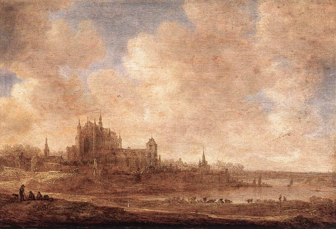 Ян ван Гойен. Вид реки и Лейденерской церкви на горе