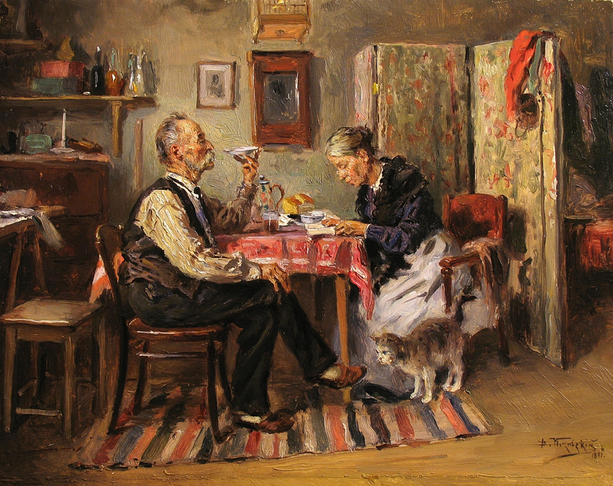 Владимир Егорович Маковский - Утренний чай, 1891, 41×32 см: Описание  произведения | Артхив