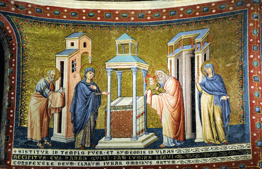 Представление младенца Иисуса в храме. Цикл мозаик со сценами из жизни Марии