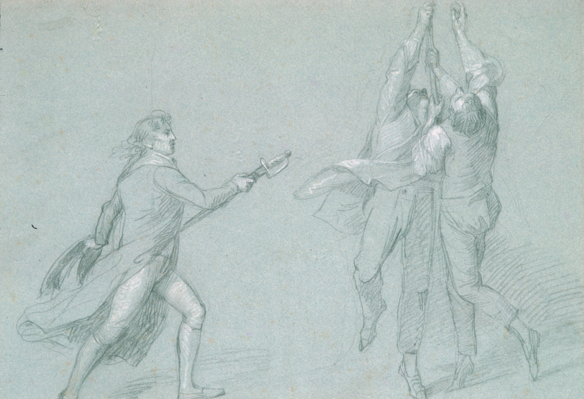 Джон Синглтон Копли. Сдача голландского адмирала Де Винтера адмиралу Дункану, 11 октября 1797 года. Эскиз. Адмирал Де Винтер, вынимающий саблю