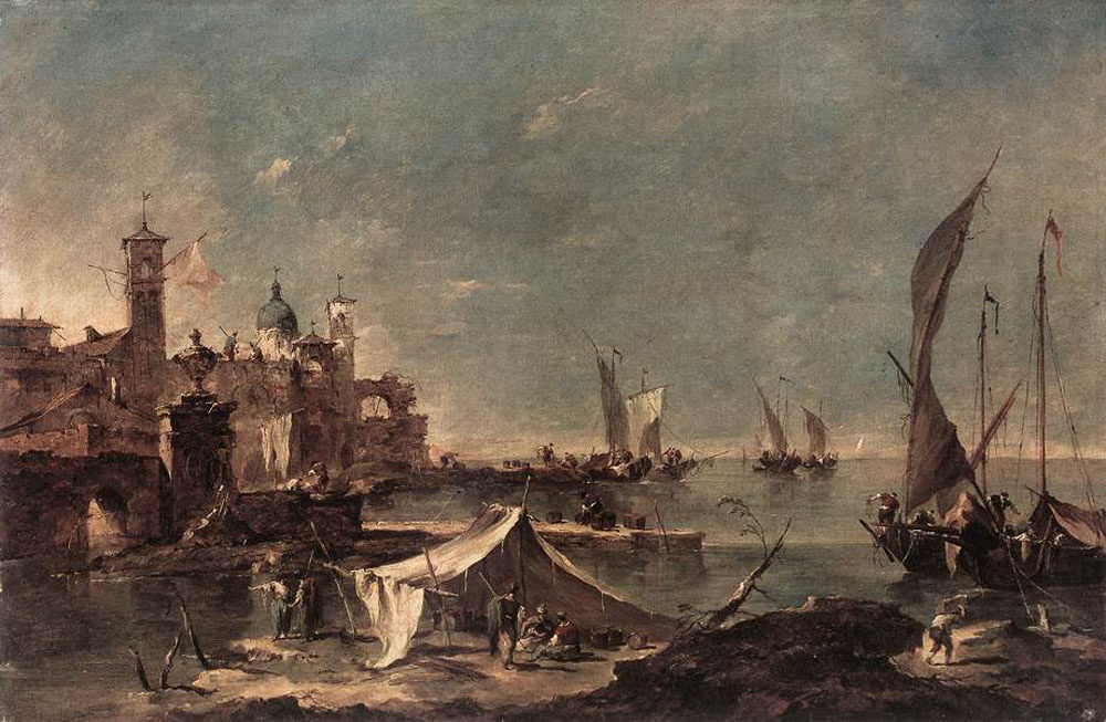 Франческо Гварди. Пейзаж с палаткой рыбаков