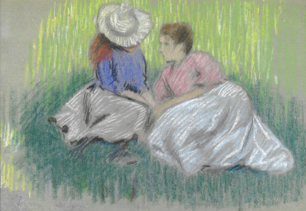 Федерико Дзандоменеги. Жещина с девочкой на траве