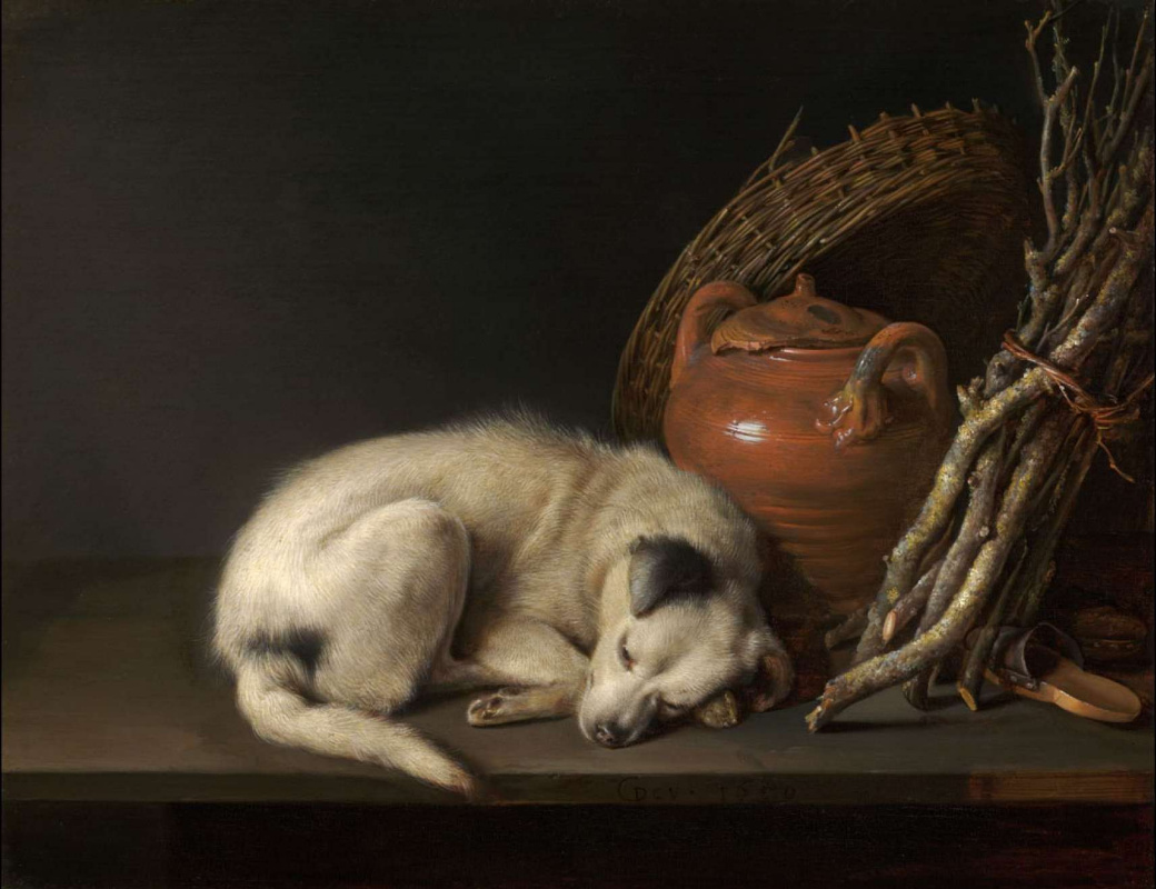 Геррит (Герард) Доу. Спящая собака и глиняный горшок