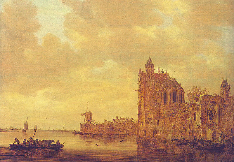 Ян ван Гойен. Речной пейзаж с Пеллекуссенпоортом, Утрехтом и готическим собором