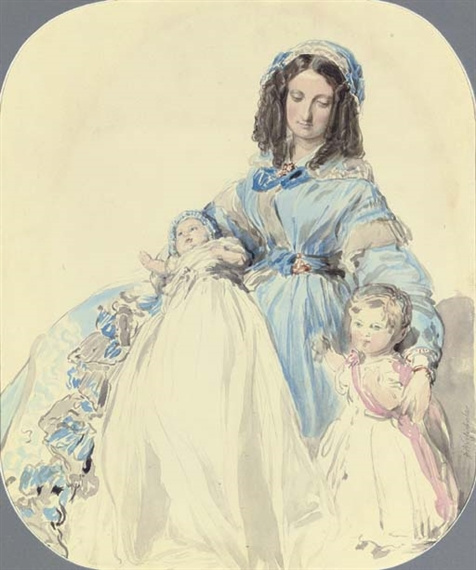 Франц Ксавер Винтерхальтер. Принцесса Клементина с сыновьями Филиппом и Августом. Эскиз