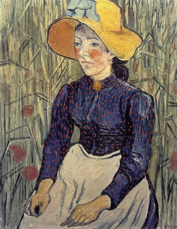 Винсент Ван Гог. Портрет молодой женщины в соломенной шляпе среди пшеницы