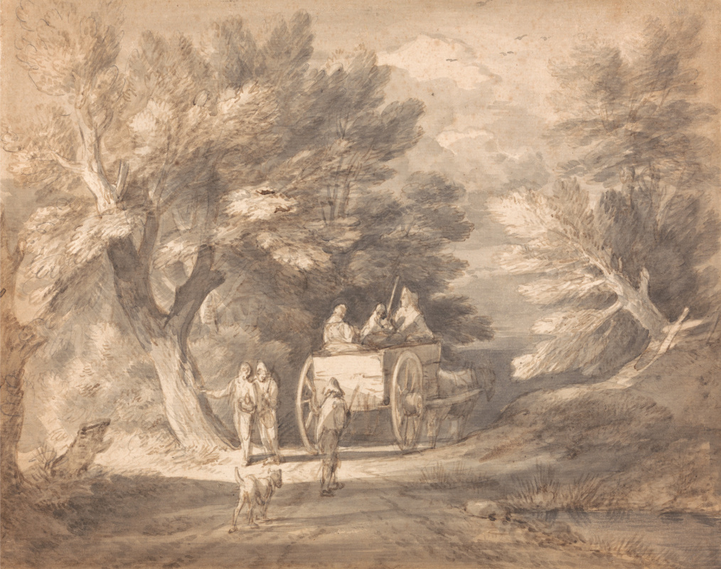 Томас Гейнсборо. Лесной пейзаж с крестьянской повозкой и прогуливающейся парой