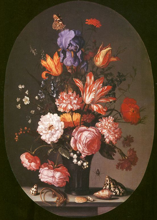 Балтазар ван дер Аст. Цветы в вазе, раковины и ящерица