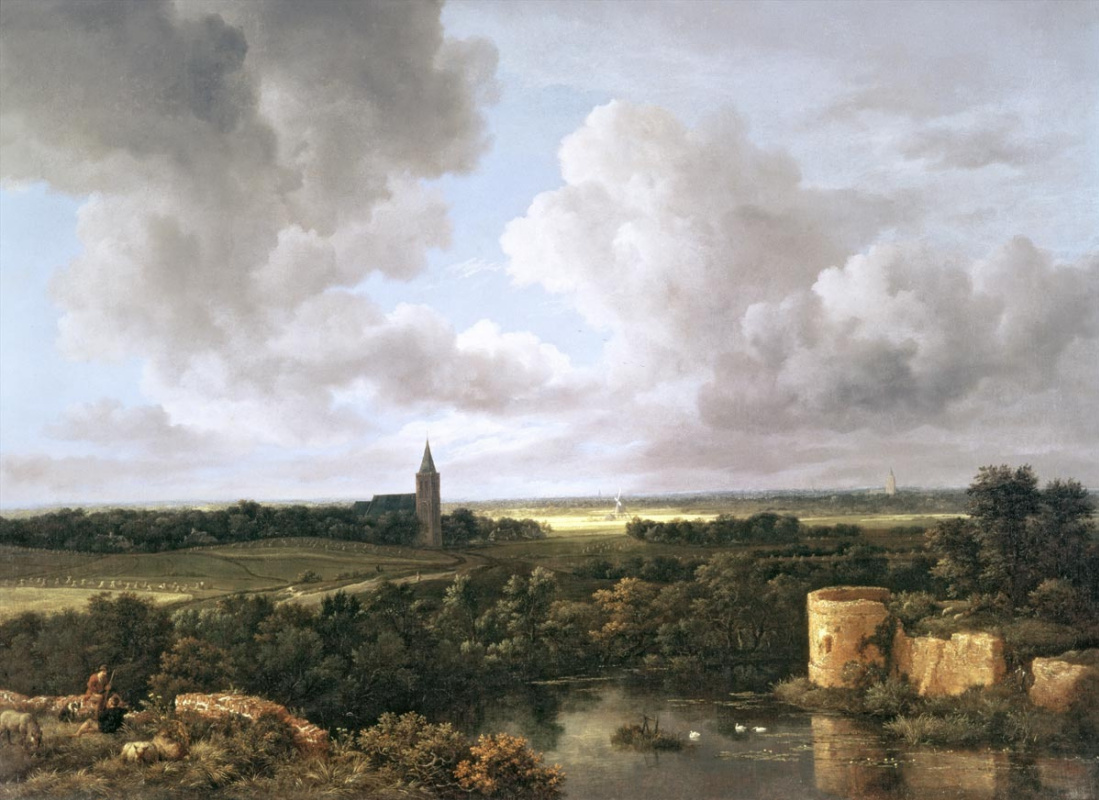 Якоб Исаакс ван Рейсдал. Пейзаж с разрушенным замком и деревенской церковью