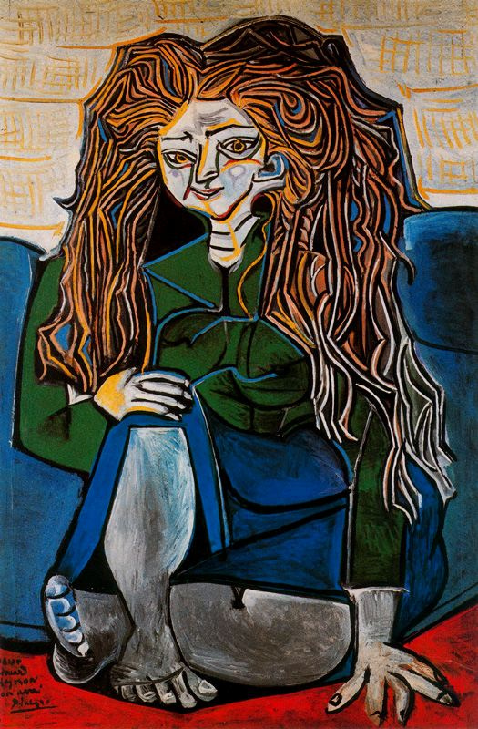 Пабло Пикассо. Портрет мадам Элен Пармелен на зеленом фоне