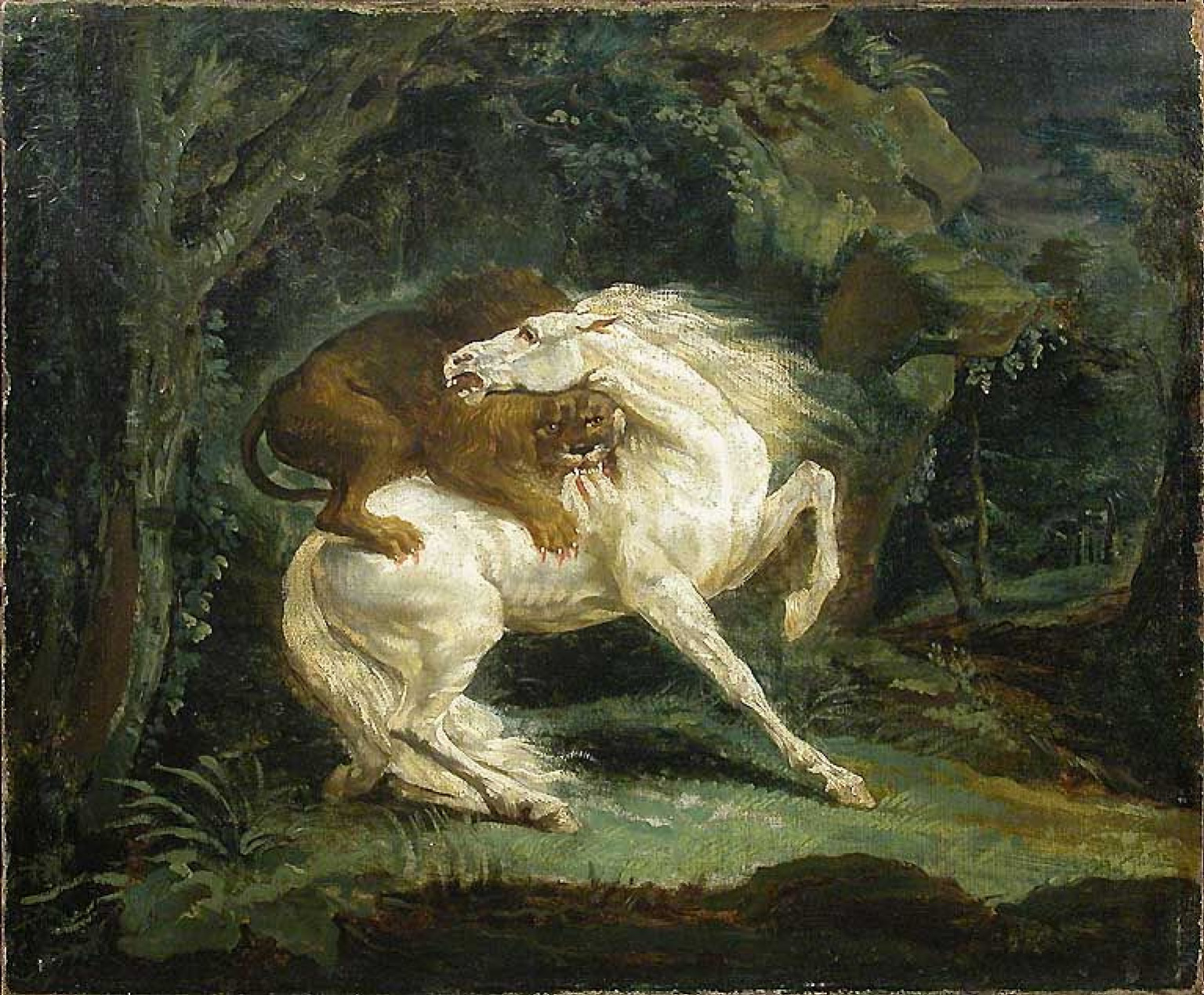カルチョッハ油彩３号贄田越郎画 Теодор Жерико - Лев, атакующий лошадь, 1820, 65×54 см: Описание