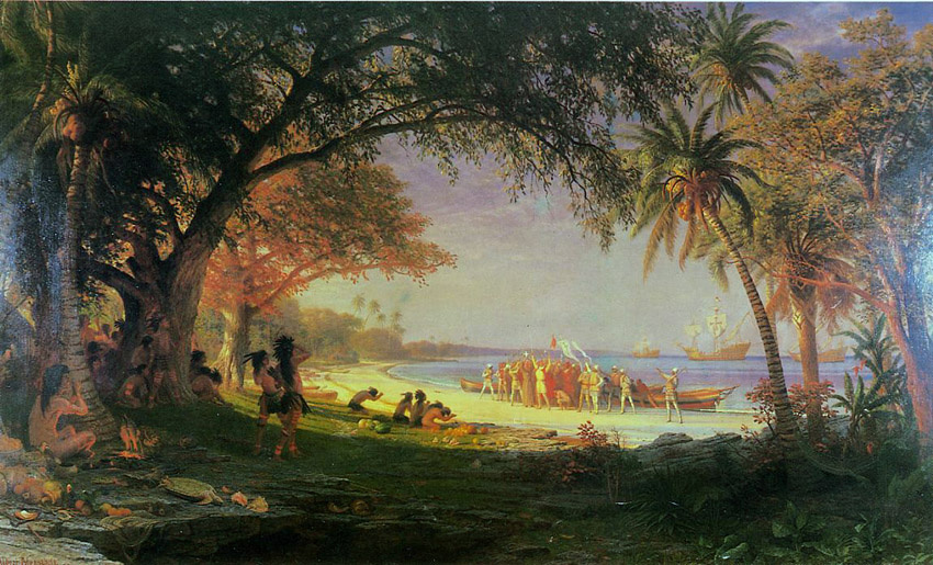 Высадка Колумба на острове Сан-Сальвадор. Фрагмент