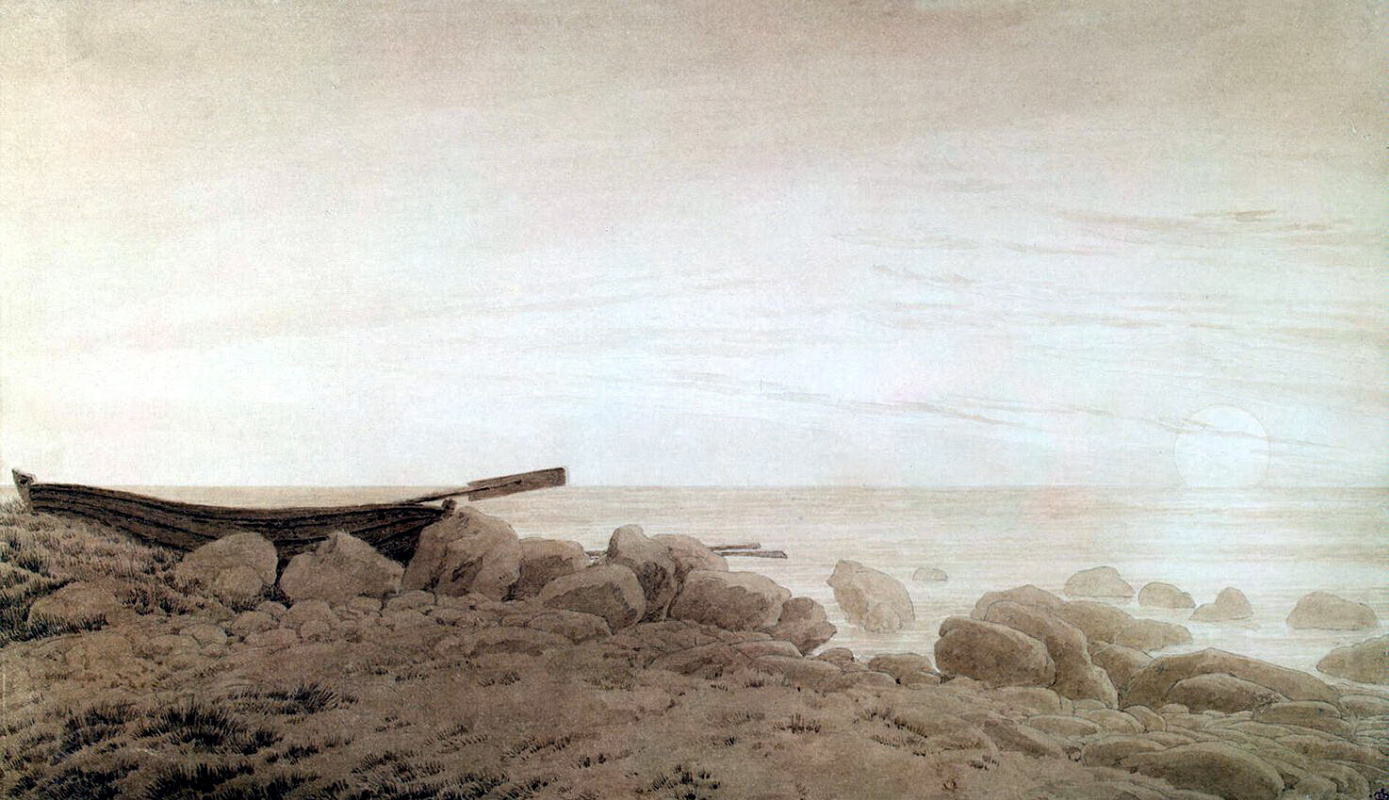 Каспар Давид Фридрих. Лодка на берегу при восходе луны
