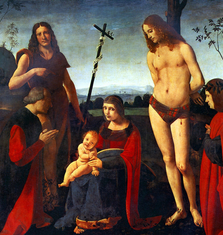 Джованни Антонио Больтраффио. Мадонна с младенцем, святыми Иоанном Крестителем и Себастьяном