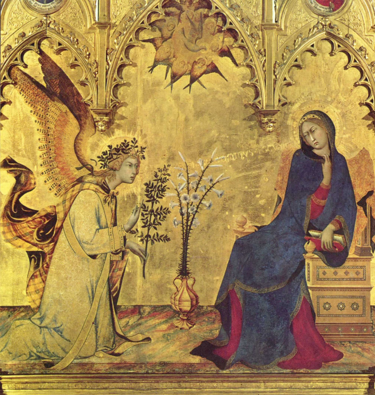 Симоне Мартини. Триптих Благовещения. Дева Мария. Фрагмент