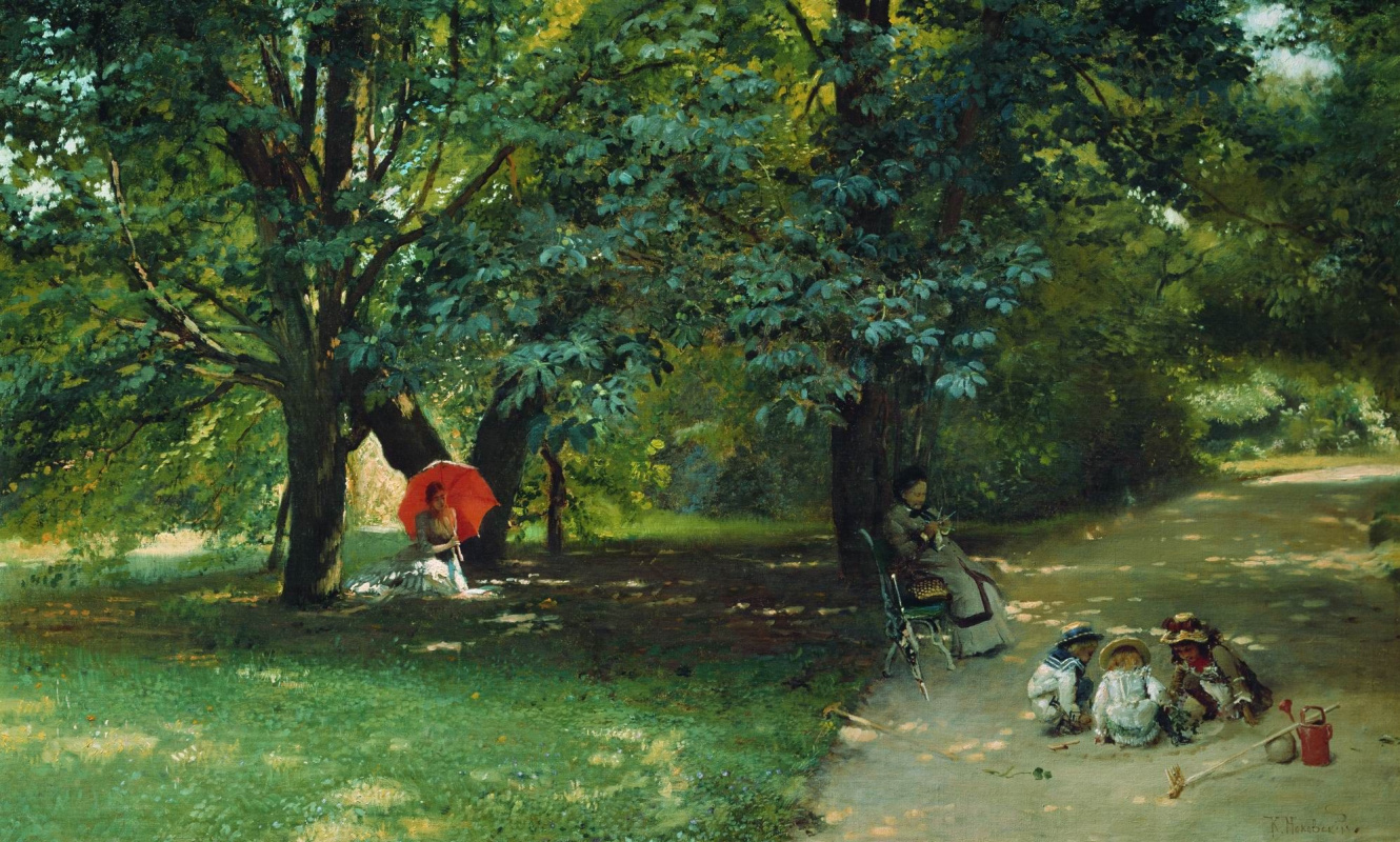 Константин Егорович Маковский. В парке. Изображены жена художника Ю.П. Маковская, его дети и воспитательница