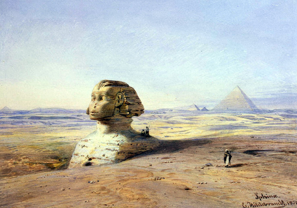 Эдуард Хильдебрандт. Большой сфинкс Гизы на фоне пирамид