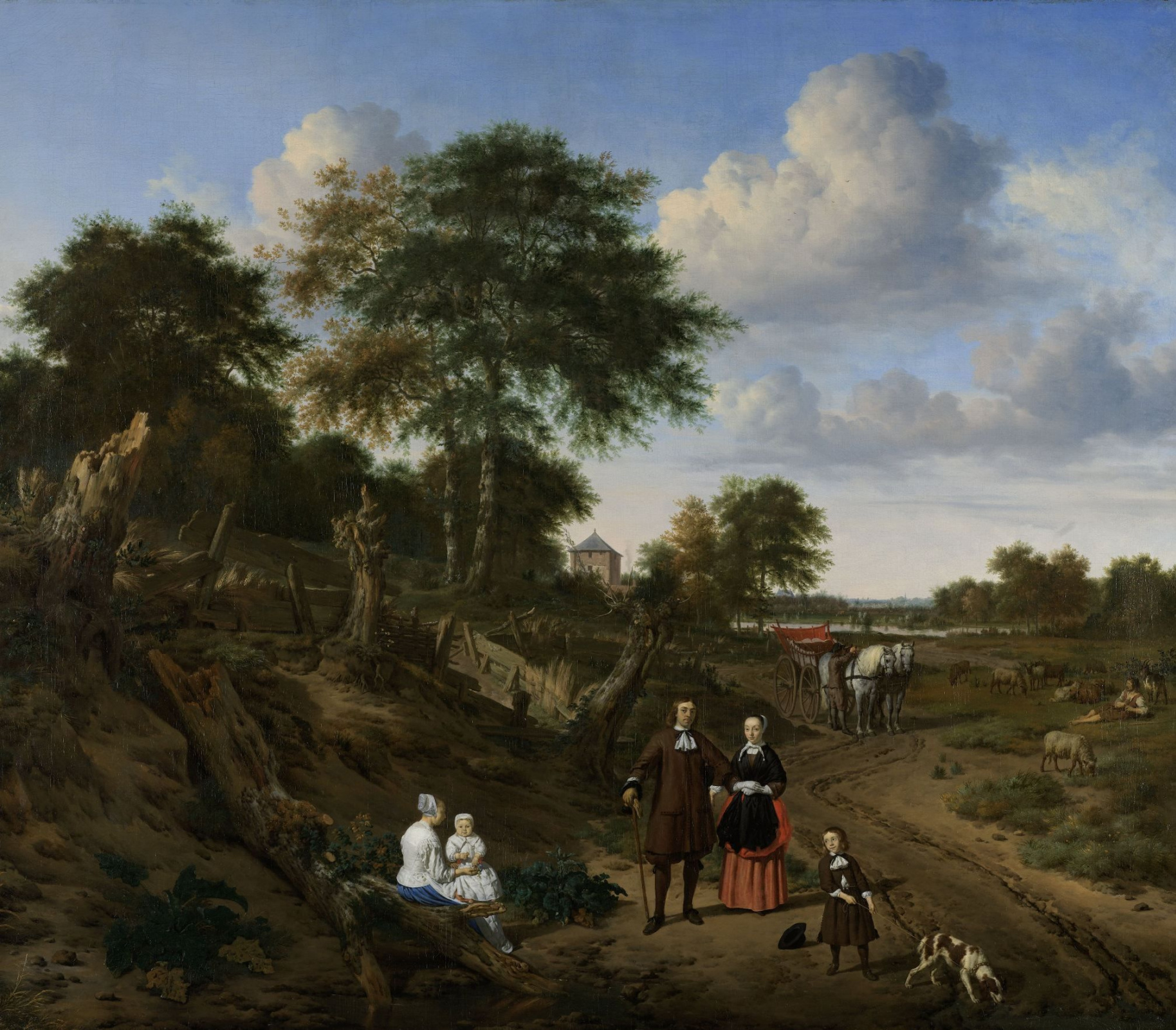 Адриан ван де Вельде. Пара с двумя детьми и няней на фоне пейзажа